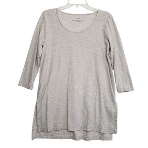 purejill Woman's 3/4 Sleeve 100% Cotton High-Low Tunic Grey Blouse, Size Small